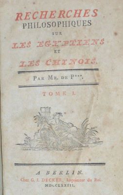 carte veche - Pauw, Cornelius (autor); Recherches philosophiques sur les égyptiens et les chinois