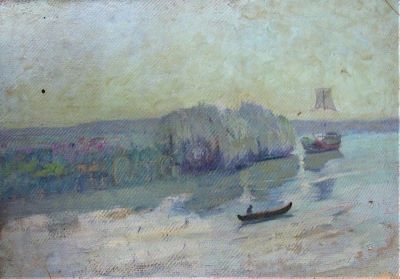 pictură de șevalet - Satmary, Alexandru C.; Barcă pe fluviu