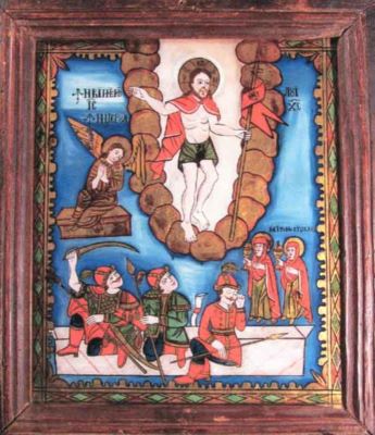 icoană pe sticlă - Moga, Savu; Învierea lui Iisus