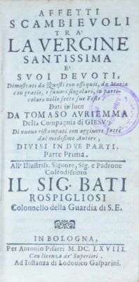carte veche - Auriemma, Tommaso - autor; Affetti scambievoli tra la Vergine Santissima