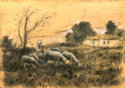 desen - Luchian, Ștefan; Țărancă cu oi la păscut
