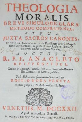 carte veche - Anaklet Reiffenstuel, autor; Theologia moralis brevi simulque clara methodo comprehensa