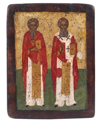 icoană; Doi Sfinți Ierarhi