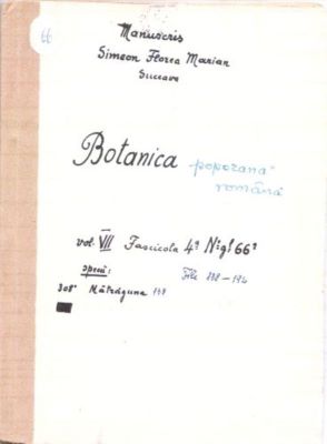 manuscris - Marian, Simion Florea; Botanică poporană: vol. VII, fascicola 4: specii: Mătrăguna