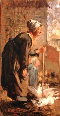 pictură - Grigorescu, Nicolae; Bătrâna cu gâștele