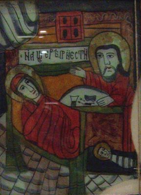 icoană pe sticlă; Zămislirea Fecioarei Maria
