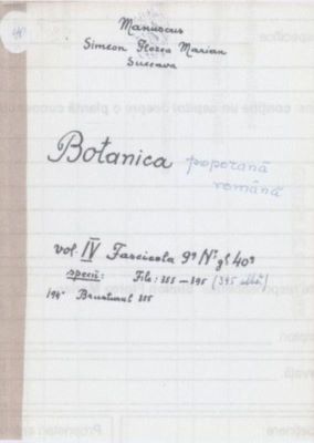 manuscris; Botanica poporană română vol. IV, fascicola 9, specii: Brusturul