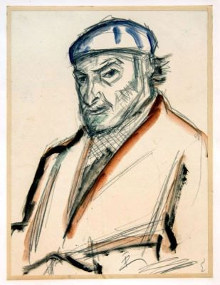desen - Pallady, Theodor; Autoportret cu bască