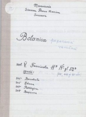 manuscris; Botanica poporană română vol. V, fascicola 11, specii: Barabula, Zărna, Pătlăgica, Beșicura