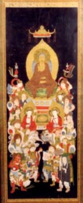 pictură; Triada buddhistă și cele 16 divinități