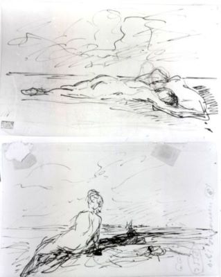 grafică - Grigorescu, Nicolae; Nud pe plajă