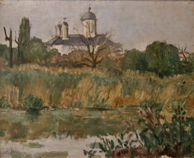 pictură de șevalet - Pallady, Theodor; Peisaj cu biserică