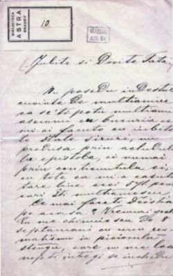 scrisoare - Mureșianu, Iacob; Iacob Mureșianu îi multumește tatălui său