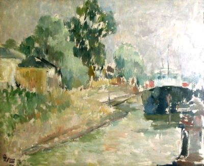 pictură - Theodorescu-Sion, Ion; Vase pe canal (peisaj cu vase)