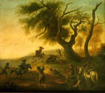 pictură - Laer, Pieter Van (în registrul inventar: Jan Josias Ossenbeeck); Vânătoare de mistreț