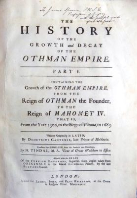 carte veche - Dimitrie Cantemir - autor; The History Of The Growth And Decay Othman Empire. Part I-II