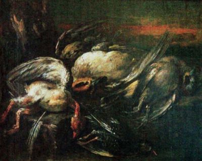 pictură - Anonim flamand; Păsări vânate