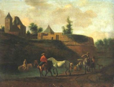 pictură - Berk-Heyde, Gerrit Adriaensz; Cu caii la adăpat