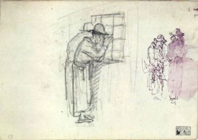 schiță - Grigorescu, Nicolae; Doi evrei privind pe fereastră