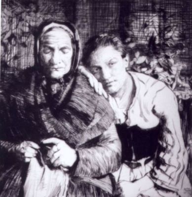 gravură - Lee-Henkley, William; Două femei