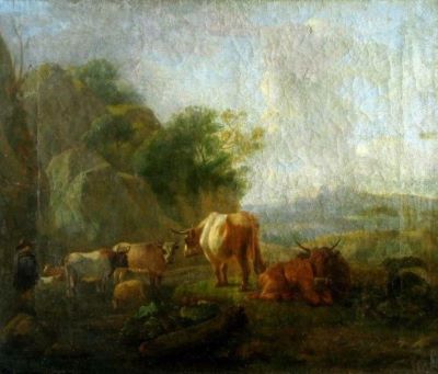 pictură; Păstor cu oi și vaci