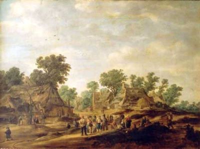pictură - Goyen, Jan van; Peisaj olandez cu țărani