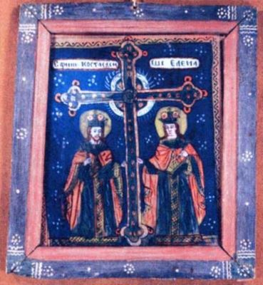 icoană pe sticlă - Poenaru II, Ilie; Sfinții Împărați Constantin și Elena