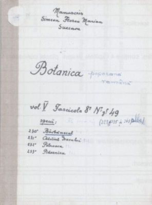 manuscris; Botanica poporană română vol. V, fascicola 8, specii: Bărbănocul, Călcâiul dracului, Potroaca, Pidosnia
