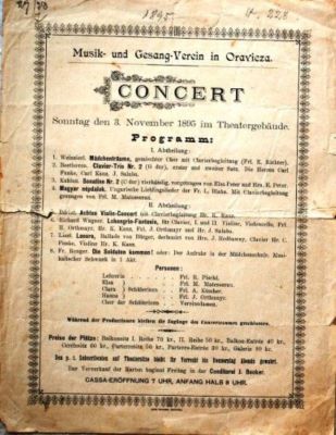 Tipografia Karl Wunder; Program pentru spectacolul Reuniunii de Muzică și Cântări din Oravița
