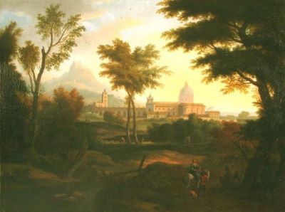 pictură - Anonim italian (în registrul inventar: Anonim german); Peisaj italian cu biserică