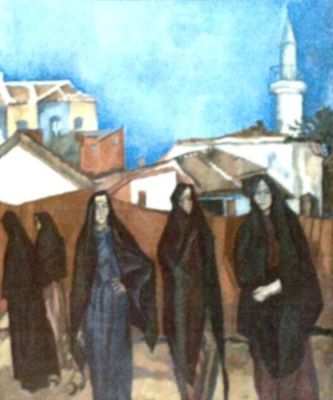 pictură - Iser, Iosif; Peisaj dobrogean cu cinci turcoaice