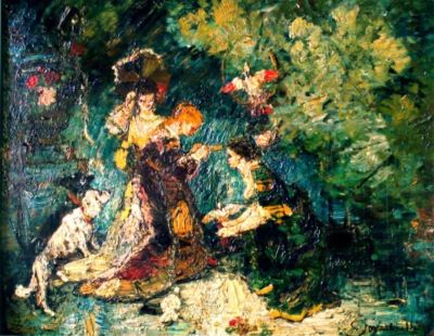 pictură - Monticelli, Adolphe; Scenă în parc