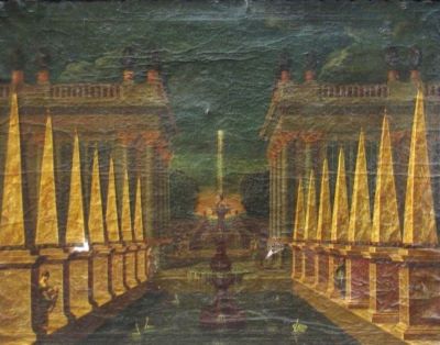 pictură - Saeys, Jakob Ferdinand; Fântână arteziană cu obeliscuri; pandant: Sală cu coloane