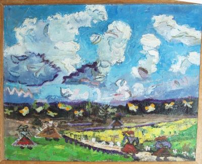 tablou - Țuculescu, Ion; Peisaj cu țărănci