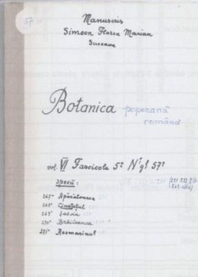 manuscris; Botanica poporană română vol. VI, fascicola 5 specii: Apărătoarea, Cinstețul, Șalvia, Brăileanca, Rosmarinul