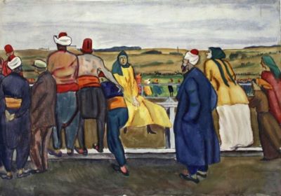 pictură - Iser, Iosif; Curse de cai în Dobrogea (Scenă de gen în peisaj)