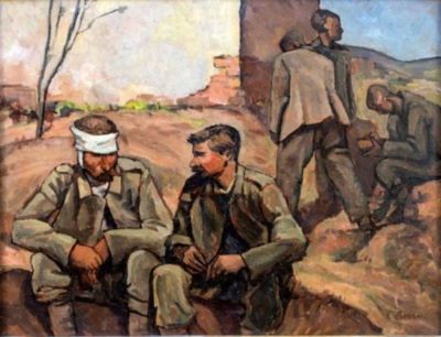 pictură de șevalet - Ressu, Camil; Ostași români pe front, 1917