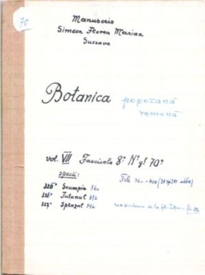 manuscris - Marian, Simion Florea; Botanică poporană: vol. VII, fascicola 8: specii: Scumpia, Tutunul, Spînzul