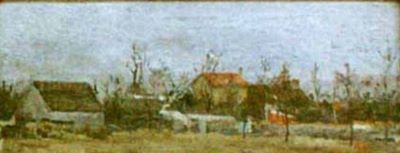 pictură - Andreescu, Ion; Peisaj cu case și pomi