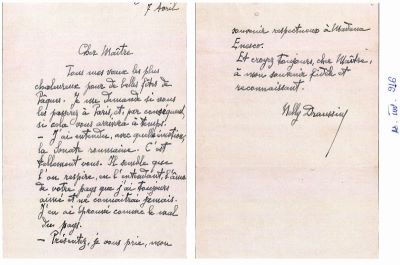 Nelly Draussin; Scrisoare trimisă de Nelly Draussin lui George Enescu