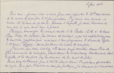 Scrisoare trimisă de Suzanne Peaux-Bruneau lui George Enescu