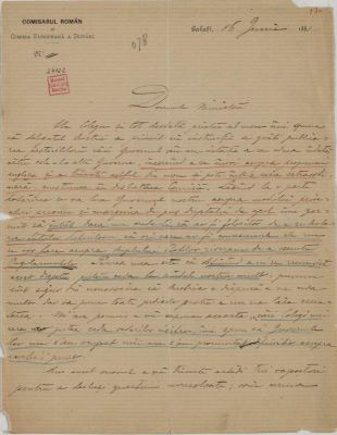 Scrisoarea a fost redactată de generalul E. Pencovici; Scrisoare trimisă de generalul E. Pencovici, comisarul României în cadrul Comisiei Europene a Dunării, lui Mihail Kogălniceanu, ministrul de externe al României