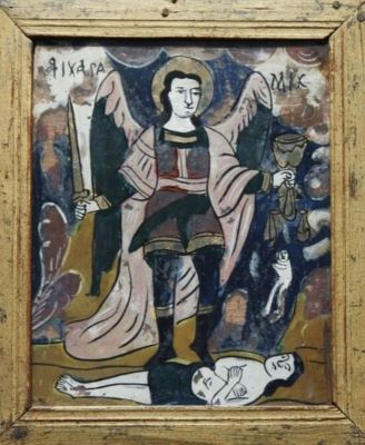 icoană pe sticlă; Sfântul Arhanghel Mihail