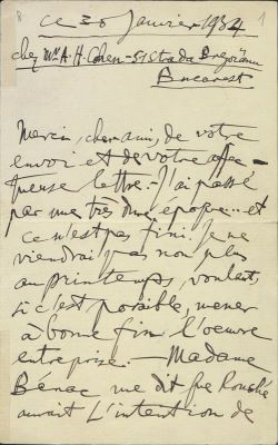 Scrisoare adresată lui Edmond Fleg de către Enescu, George