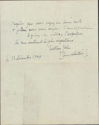 Scrisoare adresată lui George Enescu de către subredactorul publicației londoneze „The Score. A Music Magazine‟
