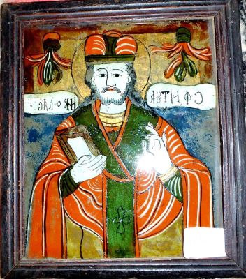 Icoană pe sticlă - anonim; Sfântul Nicolae