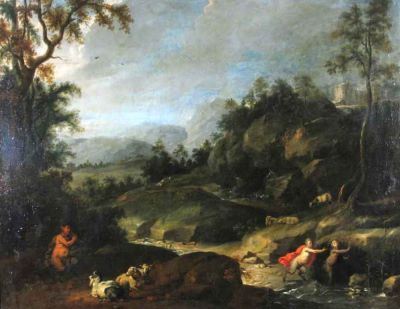 pictură - Thomas, Jan; Nimfa Syrinx urmărită de satir