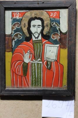 Icoană pe sticlă - anonim; Isus Pantocrator
