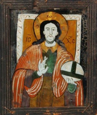 icoană pe sticlă; Iisus Hristos Pantocrator