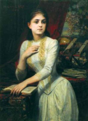 pictură de șevalet - Maillart, D.; Julia Hasdeu în bibliotecă